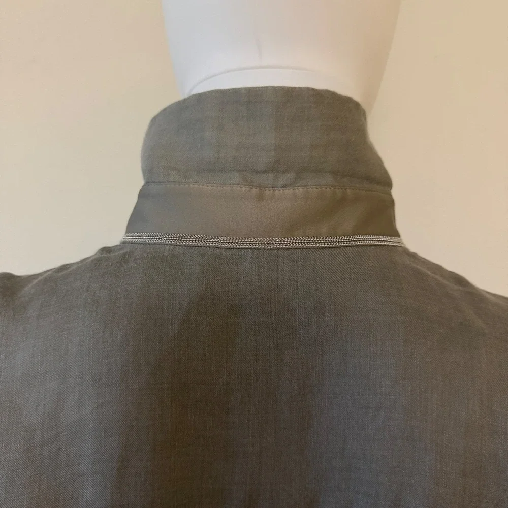 Lafayette 148 New York Sage Green Grey Button Down Tunic Shirt Womens Petite P - Picture 10 of 13